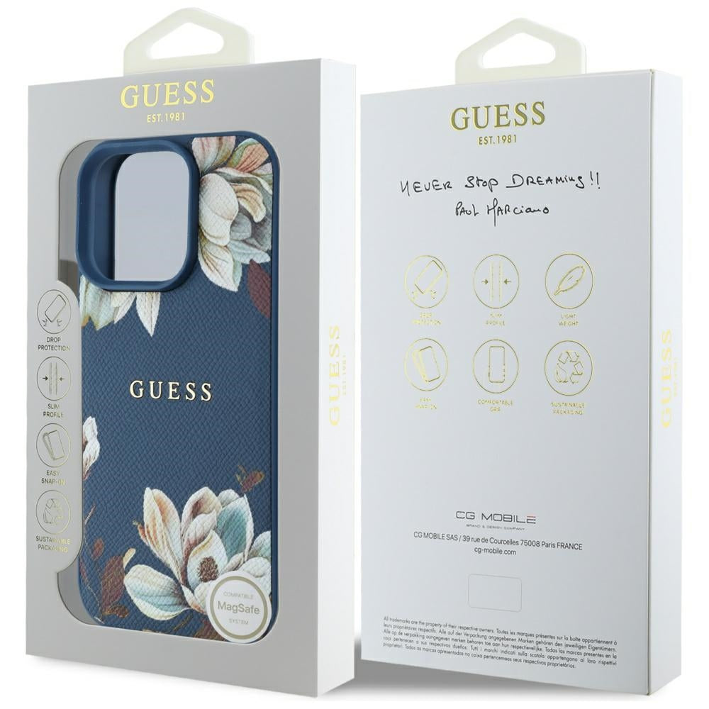 Capa MagSafe para Apple iPhone 16 Pro Max, Guess, Grained Flowers, Azul