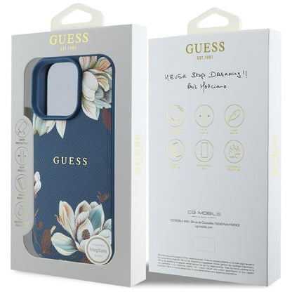 Capa MagSafe para Apple iPhone 16 Pro Max, Guess, Grained Flowers, Azul