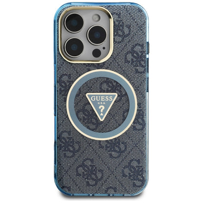 Capa MagSafe para Apple iPhone 16 Pro Max, Guess, IML Glitter 4G Circle Triangle, Azul