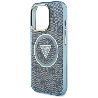 Capa MagSafe para Apple iPhone 16 Pro Max, Guess, IML Glitter 4G Circle Triangle, Azul
