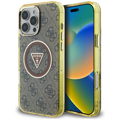 Capa MagSafe para Apple iPhone 16 Pro Max, Guess, IML Glitter 4G Circle Triangle, Marrom