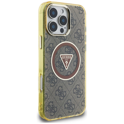 Capa MagSafe para Apple iPhone 16 Pro Max, Guess, IML Glitter 4G Circle Triangle, Marrom