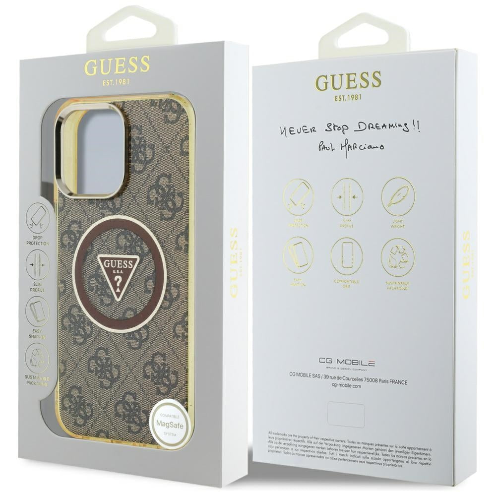 Capa MagSafe para Apple iPhone 16 Pro Max, Guess, IML Glitter 4G Circle Triangle, Marrom