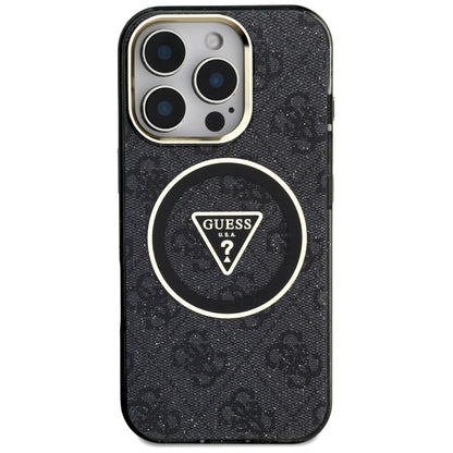 Capa MagSafe para Apple iPhone 16 Pro Max, Guess, IML Glitter 4G Circle Triangle, Preta