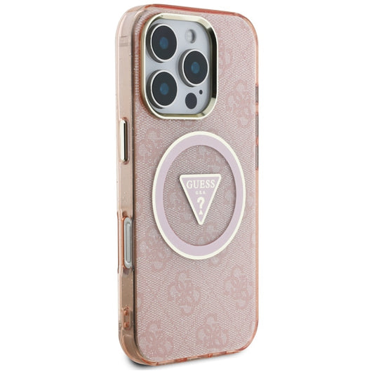 Capa MagSafe para Apple iPhone 16 Pro Max, Guess, IML Glitter 4G Circle Triangle, Rosa
