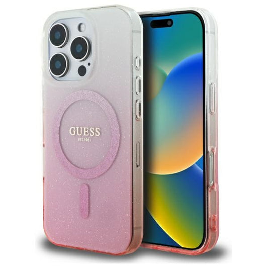 Capa MagSafe para Apple iPhone 16 Pro Max, Guess, IML Glitter Gradient, Rosa