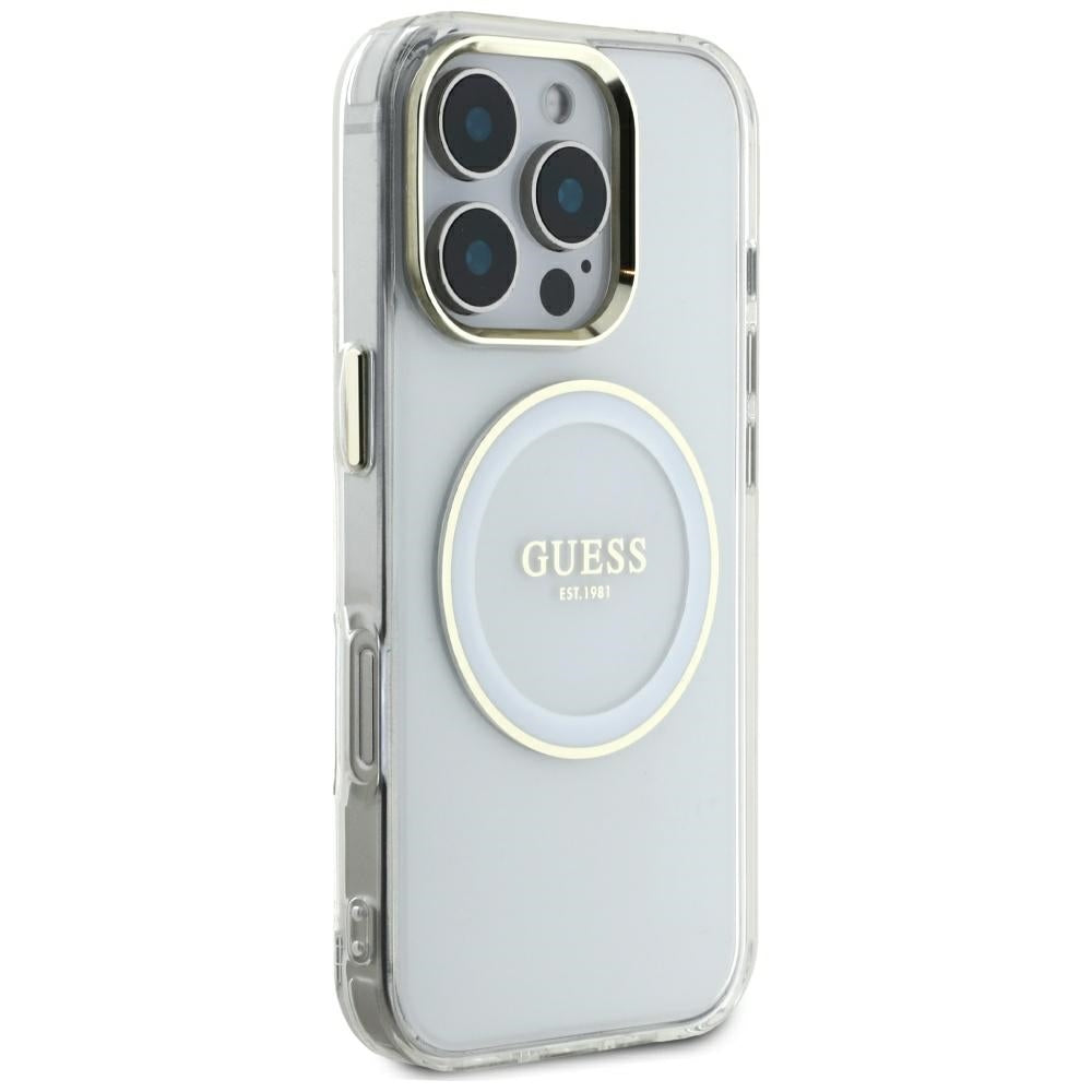 Capa MagSafe para Apple iPhone 16 Pro Max, Guess, IML Metal Colored Circle, Branca
