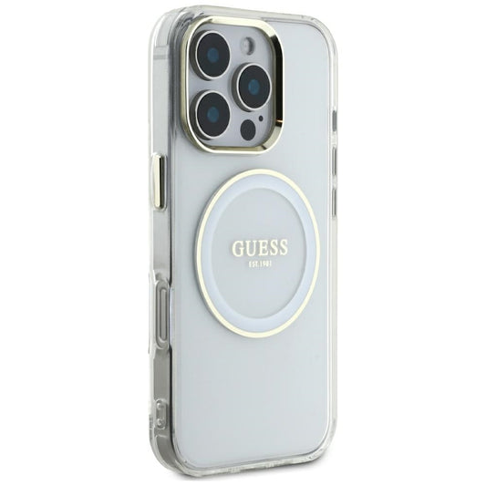 Capa MagSafe para Apple iPhone 16 Pro Max, Guess, IML Metal Colored Circle, Branca