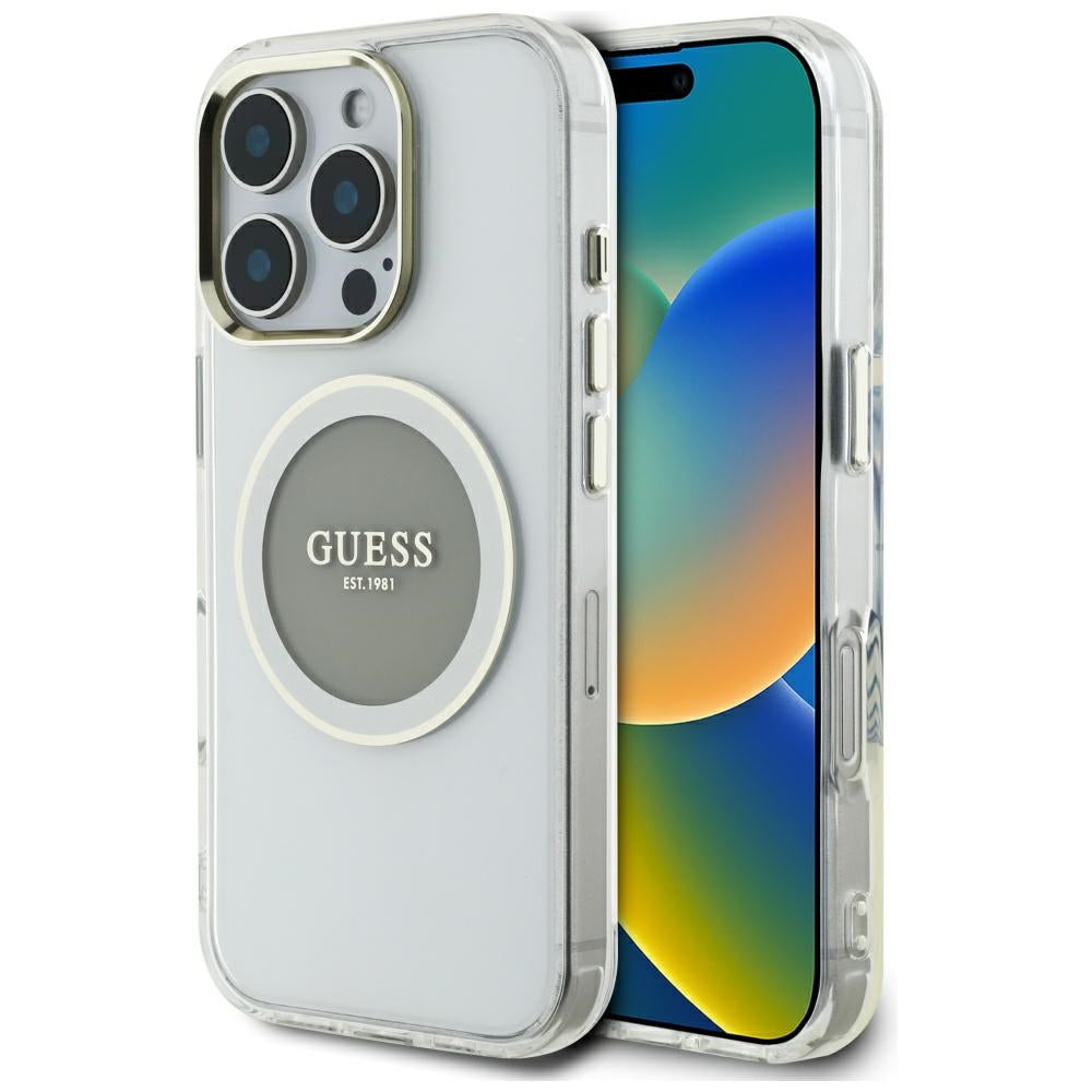 Capa MagSafe para Apple iPhone 16 Pro Max, Guess, IML Metal Colored Circle, Cinzento
