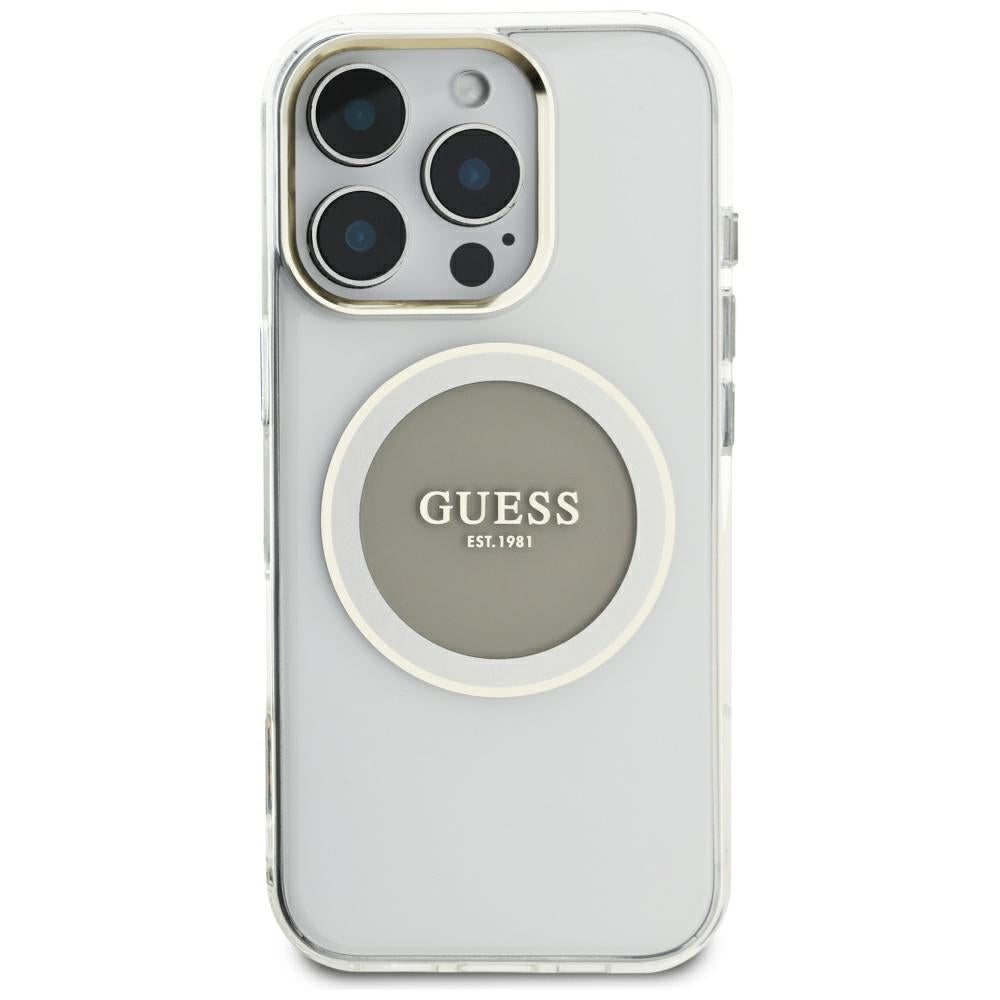 Capa MagSafe para Apple iPhone 16 Pro Max, Guess, IML Metal Colored Circle, Cinzento