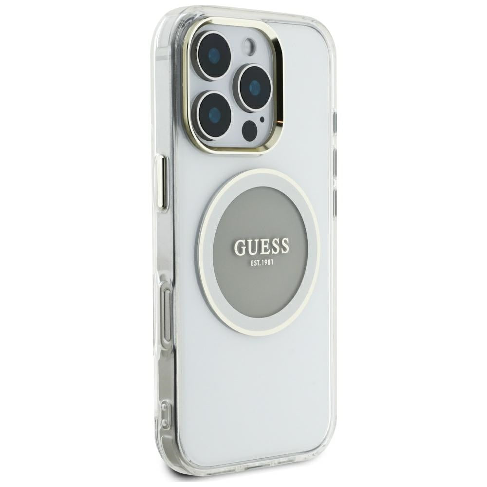 Capa MagSafe para Apple iPhone 16 Pro Max, Guess, IML Metal Colored Circle, Cinzento