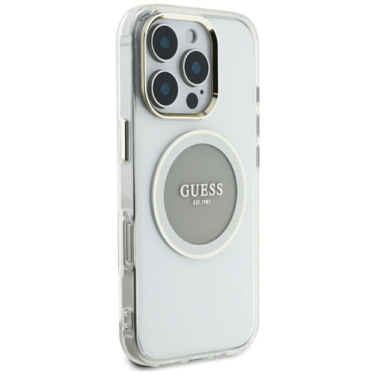 Capa MagSafe para Apple iPhone 16 Pro Max, Guess, IML Metal Colored Circle, Cinzento