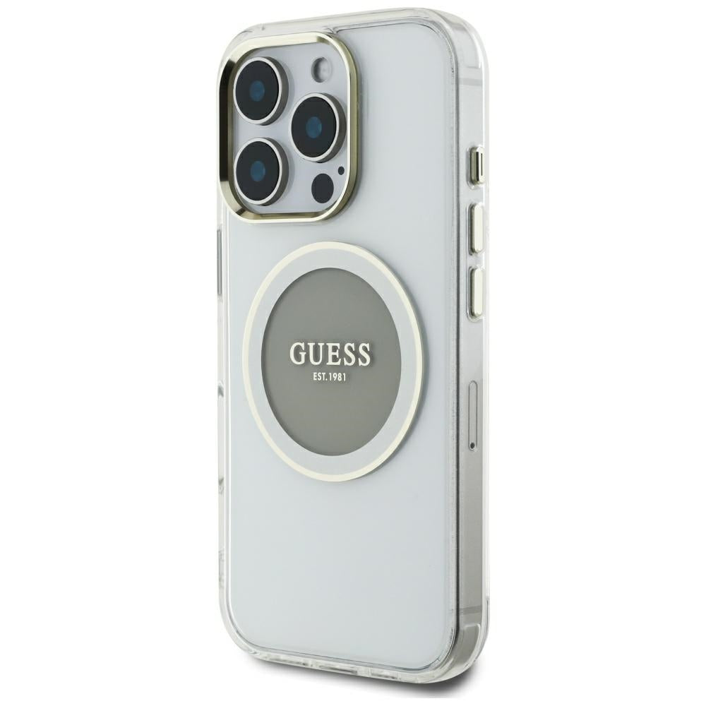 Capa MagSafe para Apple iPhone 16 Pro Max, Guess, IML Metal Colored Circle, Cinzento