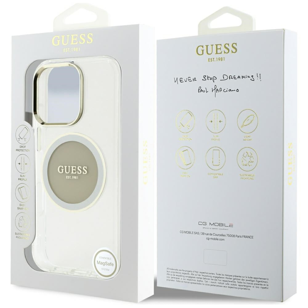 Capa MagSafe para Apple iPhone 16 Pro Max, Guess, IML Metal Colored Circle, Cinzento
