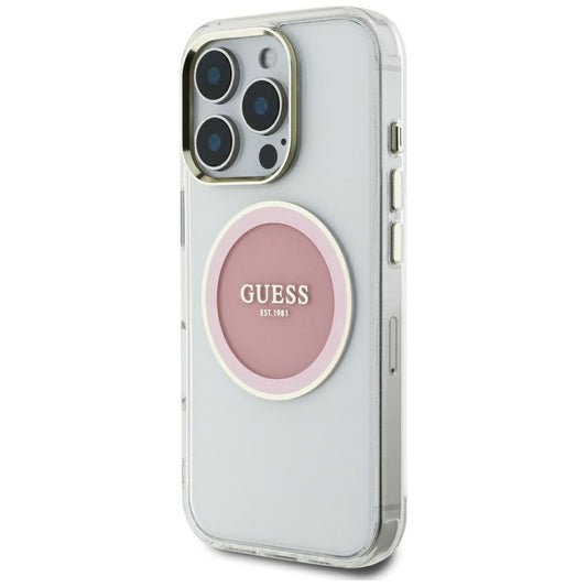 Capa MagSafe para Apple iPhone 16 Pro Max, Guess, IML Metal Colored Circle, Rosa