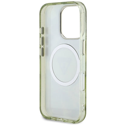 Capa MagSafe para Apple iPhone 16 Pro Max, Guess, IML Metal Glitter Flowers Triangle, Verde