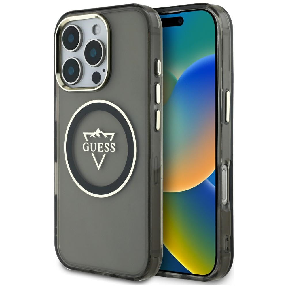 Capa MagSafe para Apple iPhone 16 Pro Max, Guess, IML Metal Mountain Logo, Preta