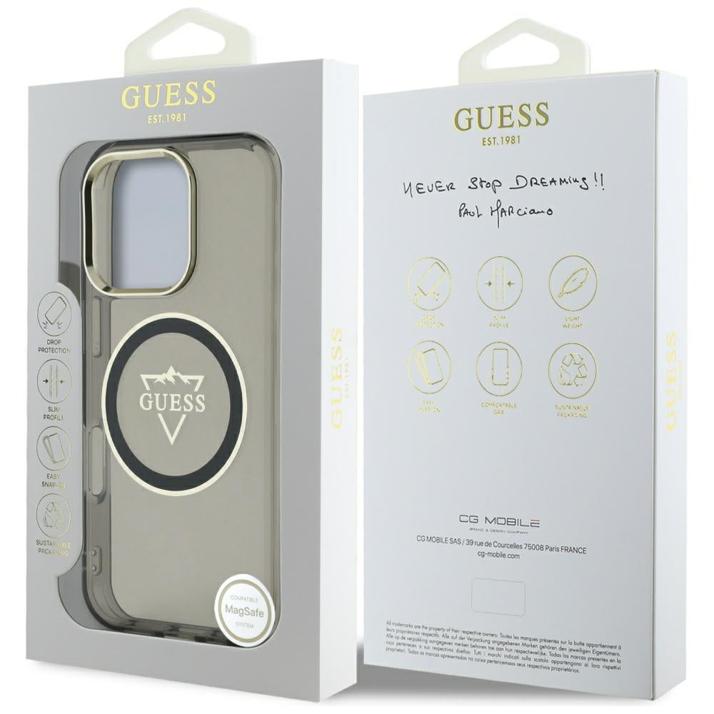 Capa MagSafe para Apple iPhone 16 Pro Max, Guess, IML Metal Mountain Logo, Preta