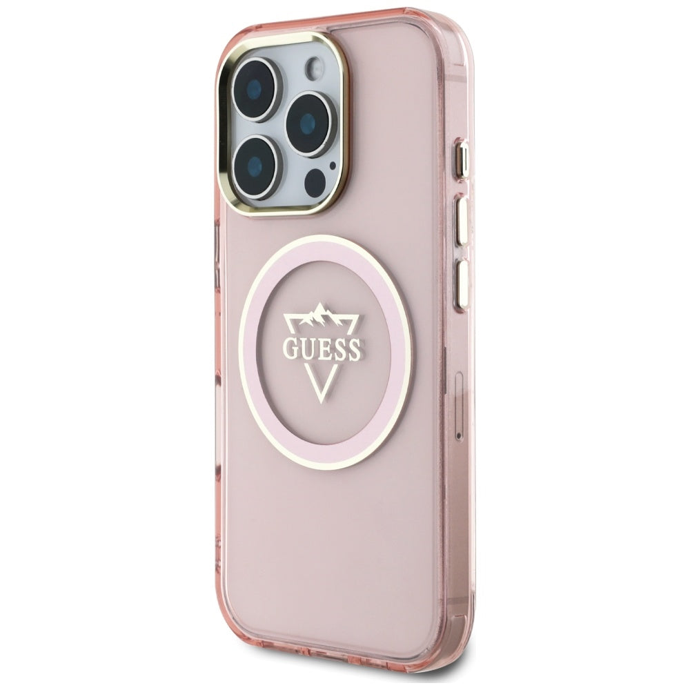 Capa MagSafe para Apple iPhone 16 Pro Max, Guess, IML Metal Mountain Logo, Rosa