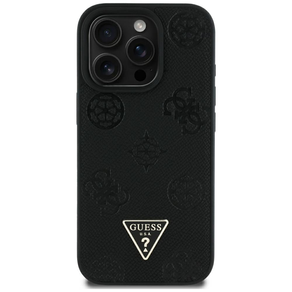 Capa MagSafe para Apple iPhone 16 Pro Max, Guess, Peony Grained Hot Stamp Triangle, Preta