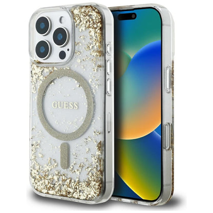 Capa MagSafe para Apple iPhone 16 Pro Max, Guess, Resin Bottom Glitter, Dourada