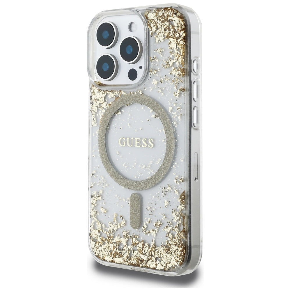 Capa MagSafe para Apple iPhone 16 Pro Max, Guess, Resin Bottom Glitter, Dourada