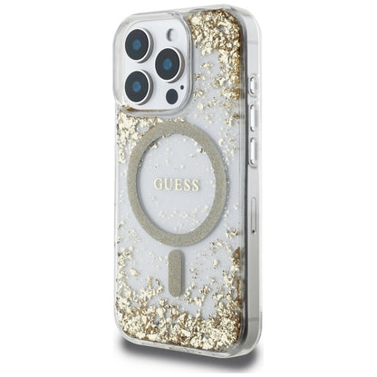 Capa MagSafe para Apple iPhone 16 Pro Max, Guess, Resin Bottom Glitter, Dourada