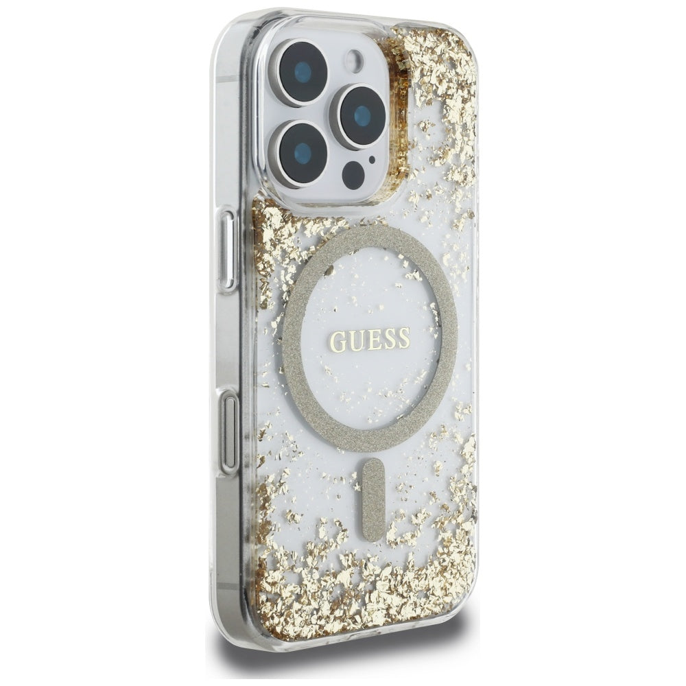 Capa MagSafe para Apple iPhone 16 Pro Max, Guess, Resin Bottom Glitter, Dourada
