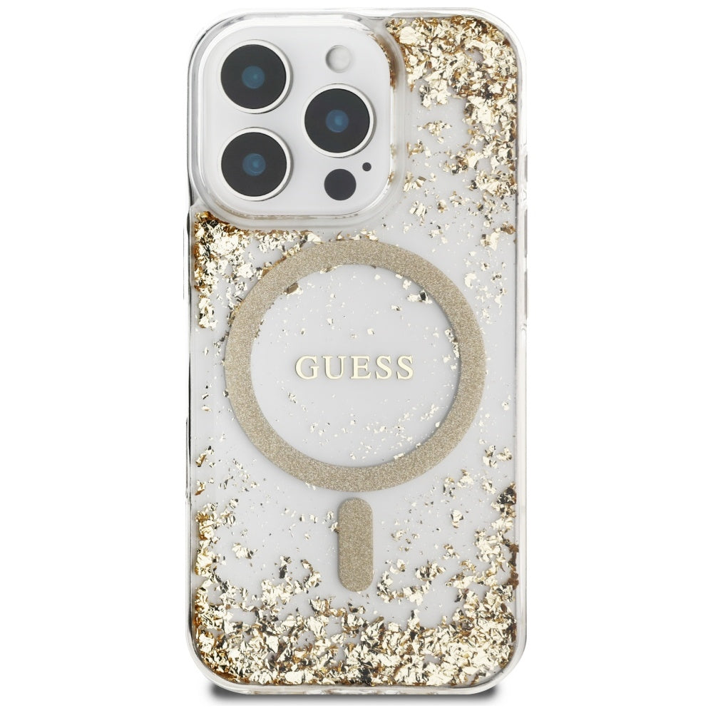Capa MagSafe para Apple iPhone 16 Pro Max, Guess, Resin Bottom Glitter, Dourada