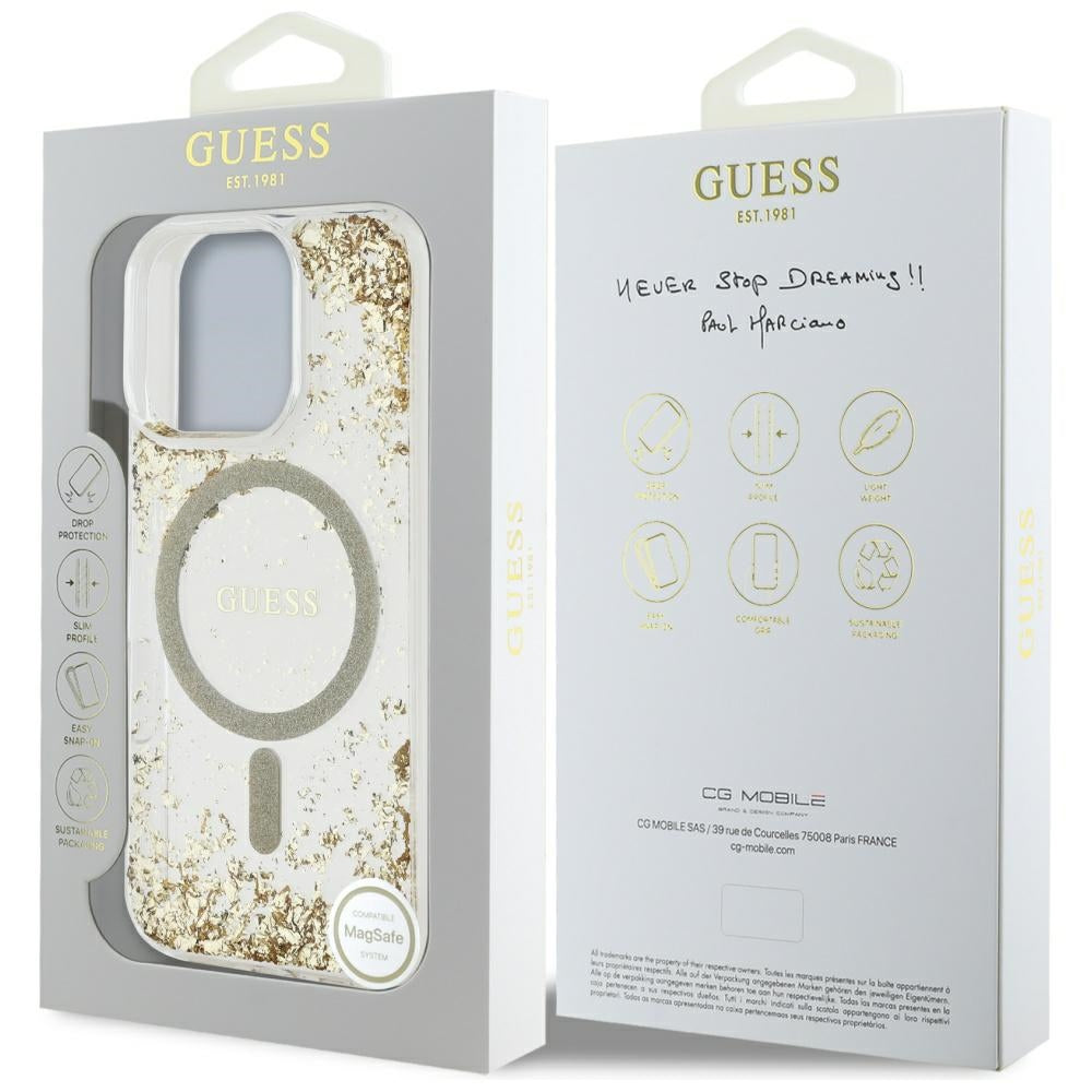 Capa MagSafe para Apple iPhone 16 Pro Max, Guess, Resin Bottom Glitter, Dourada
