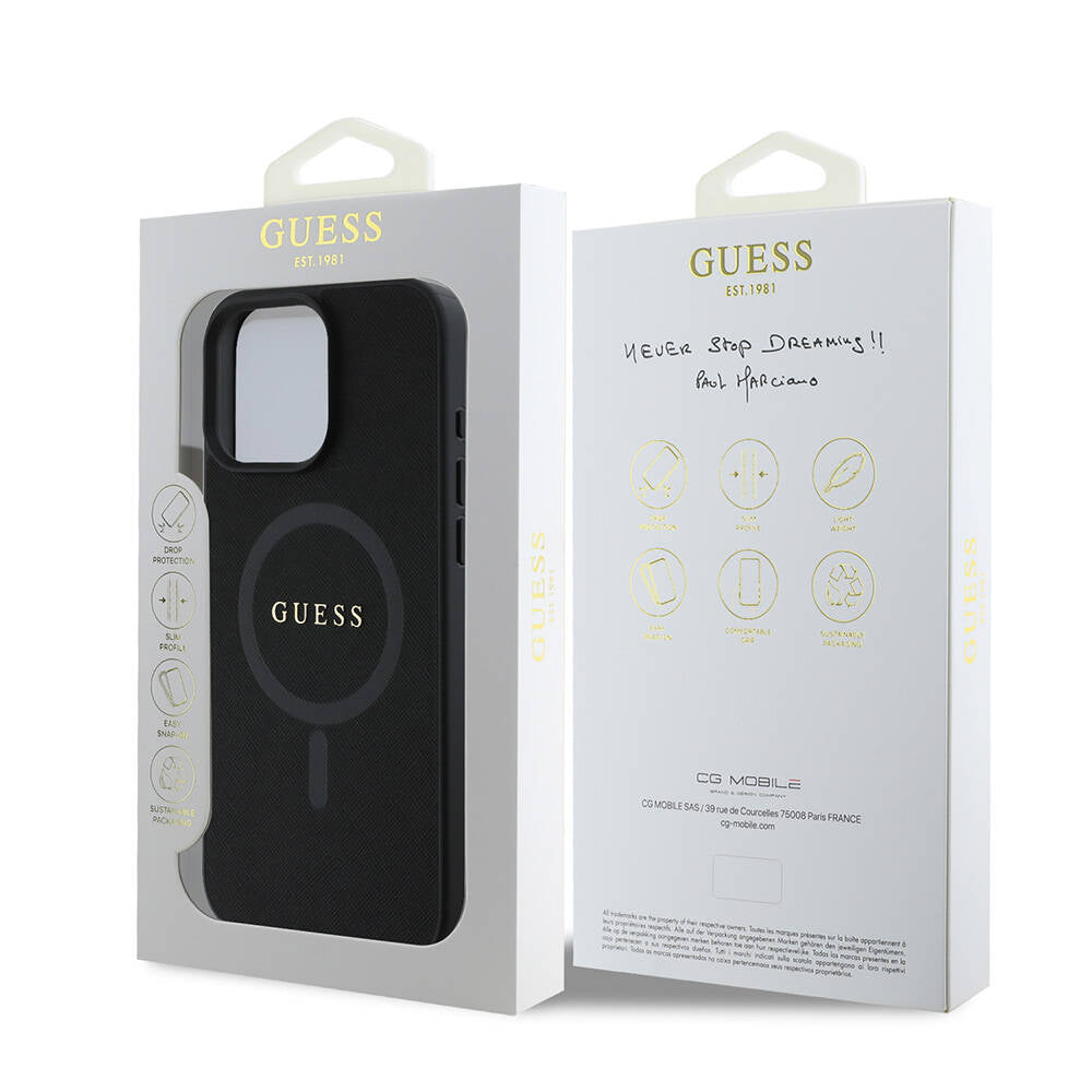 Capa MagSafe para Apple iPhone 16 Pro Max, Guess, Saffiano Classic Logo, Preta