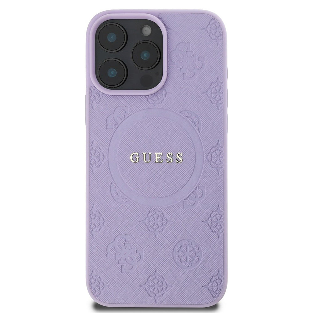 Capa MagSafe para Apple iPhone 16 Pro Max, Guess, Saffiano Peony Classic Logo, Roxo