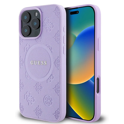 Capa MagSafe para Apple iPhone 16 Pro Max, Guess, Saffiano Peony Classic Logo, Roxo