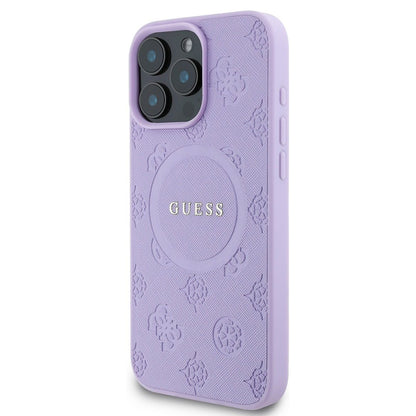 Capa MagSafe para Apple iPhone 16 Pro Max, Guess, Saffiano Peony Classic Logo, Roxo