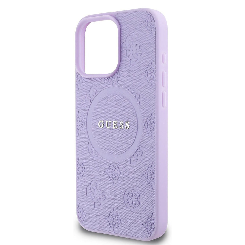 Capa MagSafe para Apple iPhone 16 Pro Max, Guess, Saffiano Peony Classic Logo, Roxo