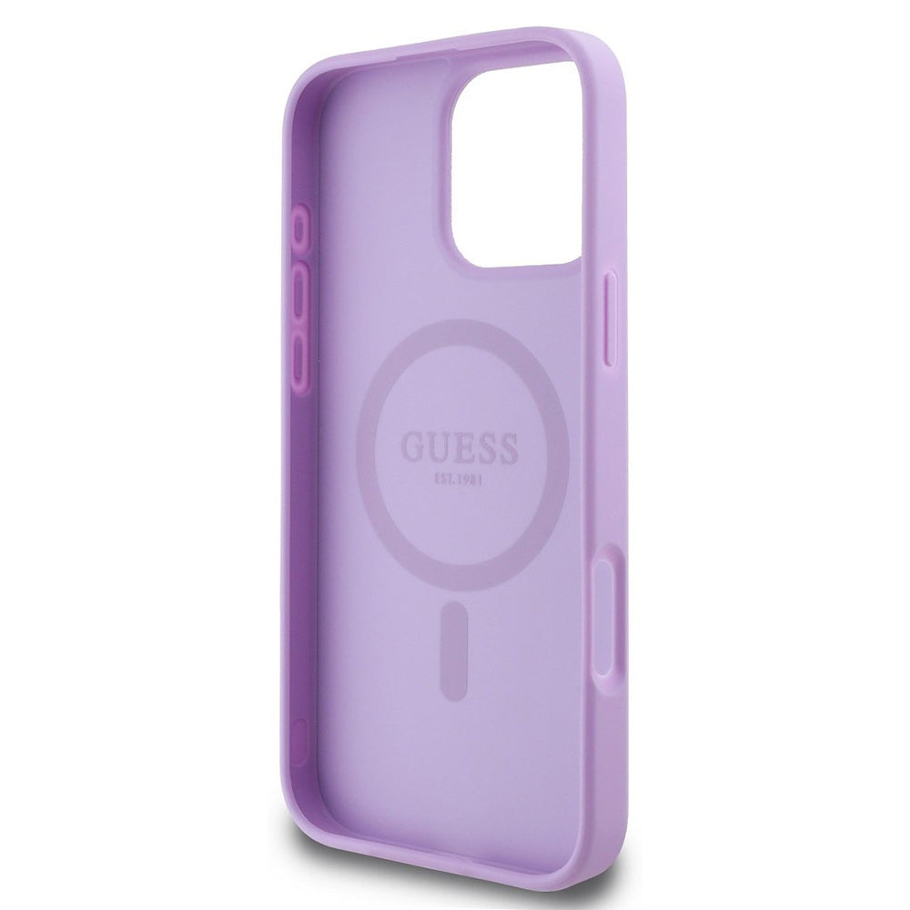 Capa MagSafe para Apple iPhone 16 Pro Max, Guess, Saffiano Peony Classic Logo, Roxo