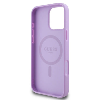 Capa MagSafe para Apple iPhone 16 Pro Max, Guess, Saffiano Peony Classic Logo, Roxo