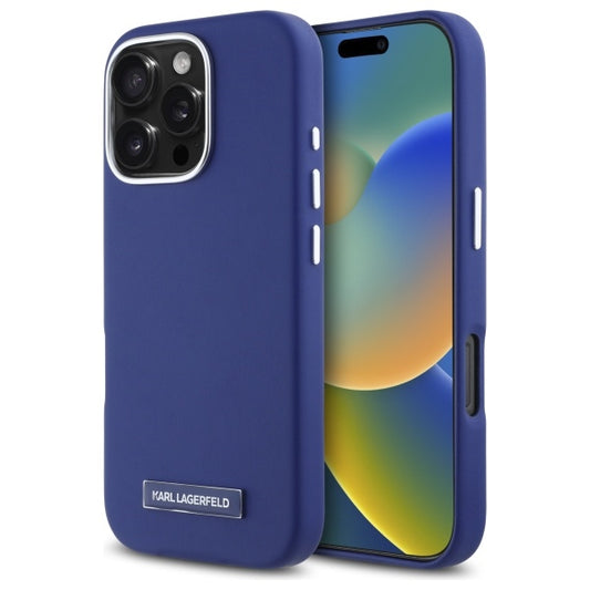 Capa MagSafe para Apple iPhone 16 Pro Max, Karl Lagerfeld, FW Metal Plate, Azul