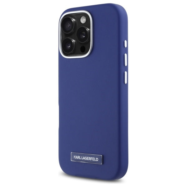 Capa MagSafe para Apple iPhone 16 Pro Max, Karl Lagerfeld, FW Metal Plate, Azul