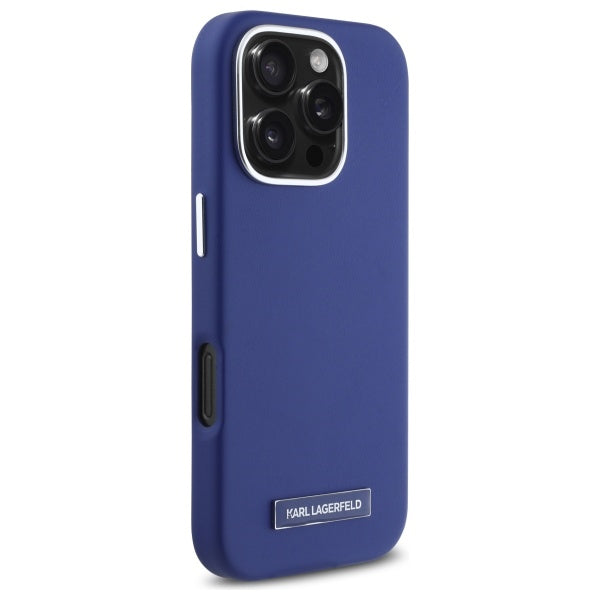 Capa MagSafe para Apple iPhone 16 Pro Max, Karl Lagerfeld, FW Metal Plate, Azul