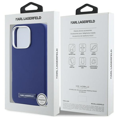 Capa MagSafe para Apple iPhone 16 Pro Max, Karl Lagerfeld, FW Metal Plate, Azul