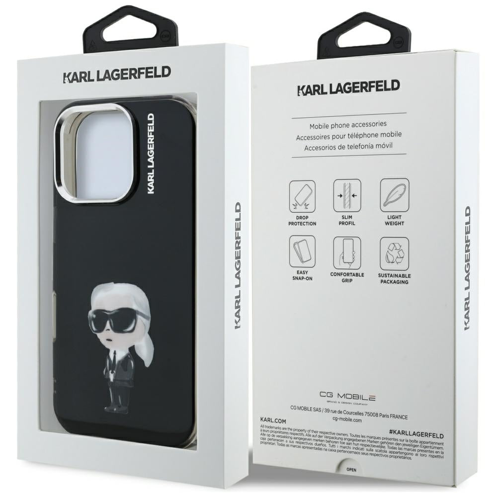 Capa MagSafe para Apple iPhone 16 Pro Max, Karl Lagerfeld, IML Aquarelle Logo Karl, Preta