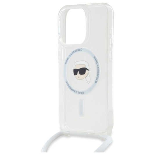 Capa MagSafe para Apple iPhone 16 Pro Max, Karl Lagerfeld, IML Crossbody Karl's Head, Transparente