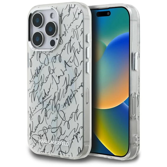 Capa MagSafe para Apple iPhone 16 Pro Max, Karl Lagerfeld, Padrão IML Karl Script, Branca