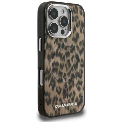 Capa MagSafe para Apple iPhone 16 Pro Max, Karl Lagerfeld, Padrão Leopardo IML, Marrom