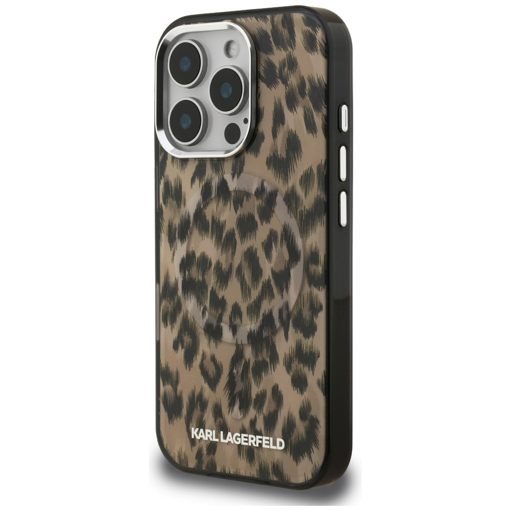 Capa MagSafe para Apple iPhone 16 Pro Max, Karl Lagerfeld, Padrão Leopardo IML, Marrom