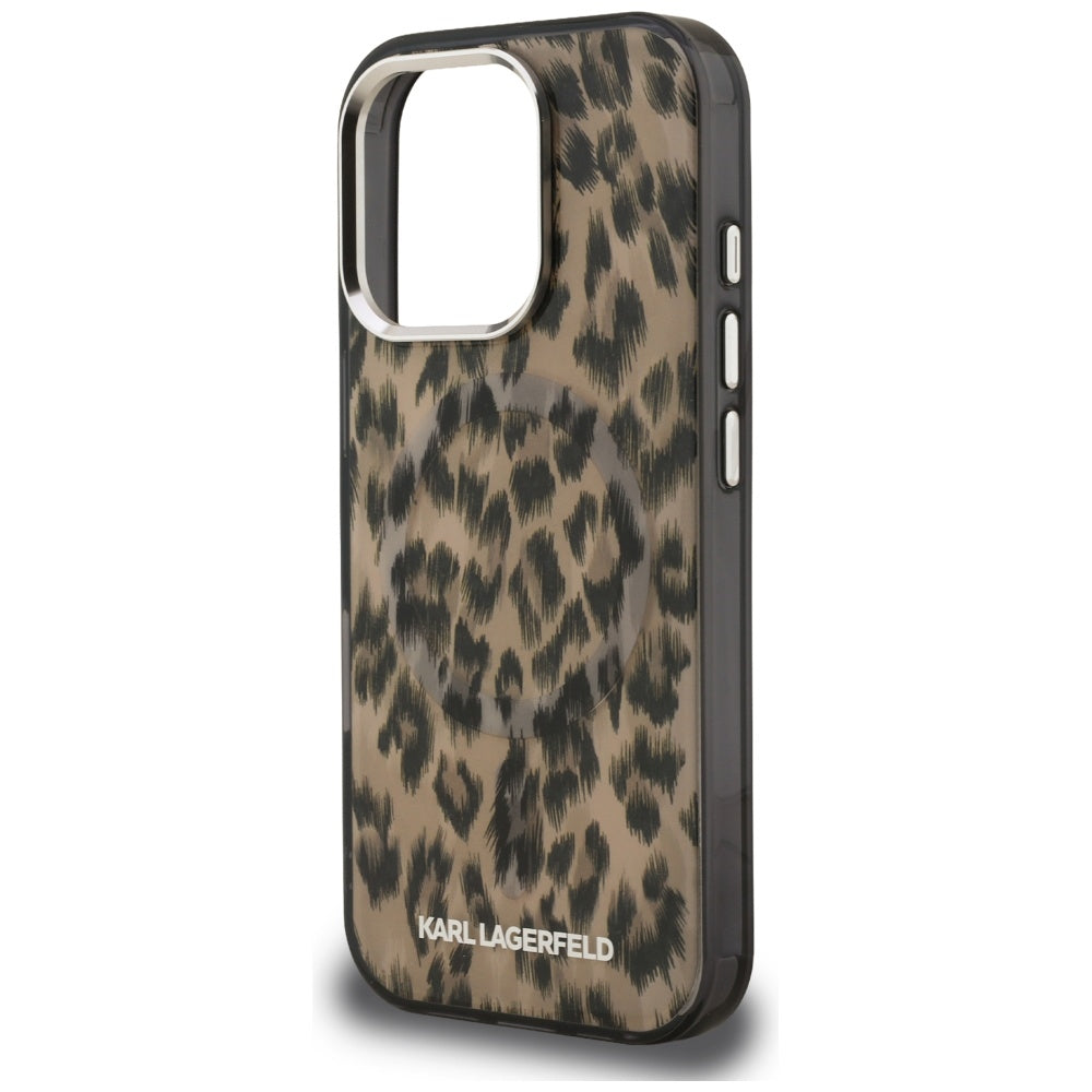 Capa MagSafe para Apple iPhone 16 Pro Max, Karl Lagerfeld, Padrão Leopardo IML, Marrom