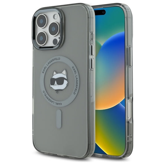 Capa MagSafe para Apple iPhone 16 Pro Max, Karl Lagerfeld, IML Metal Choupette's Head, Preta.