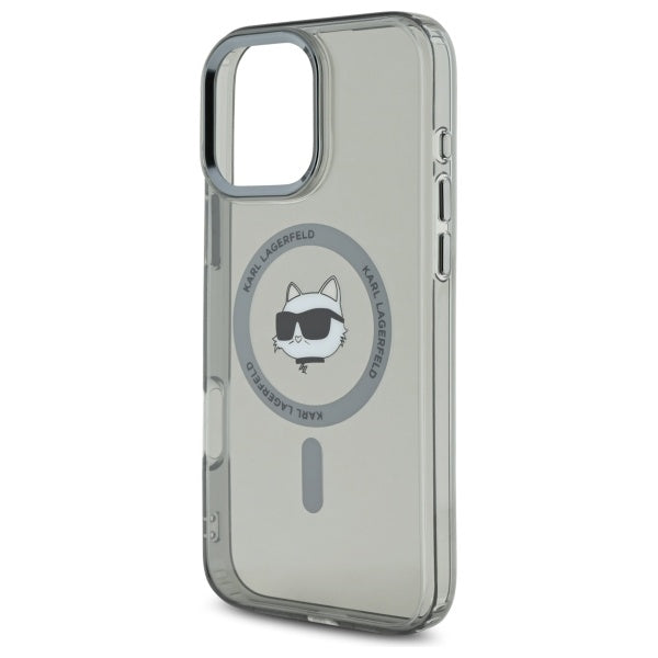 Capa MagSafe para Apple iPhone 16 Pro Max, Karl Lagerfeld, IML Metal Choupette's Head, Preta.