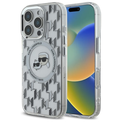 MagSafe Case for Apple iPhone 16 Pro Max, Karl Lagerfeld, IML Monogram Karl & Choupette's Heads, Transparent